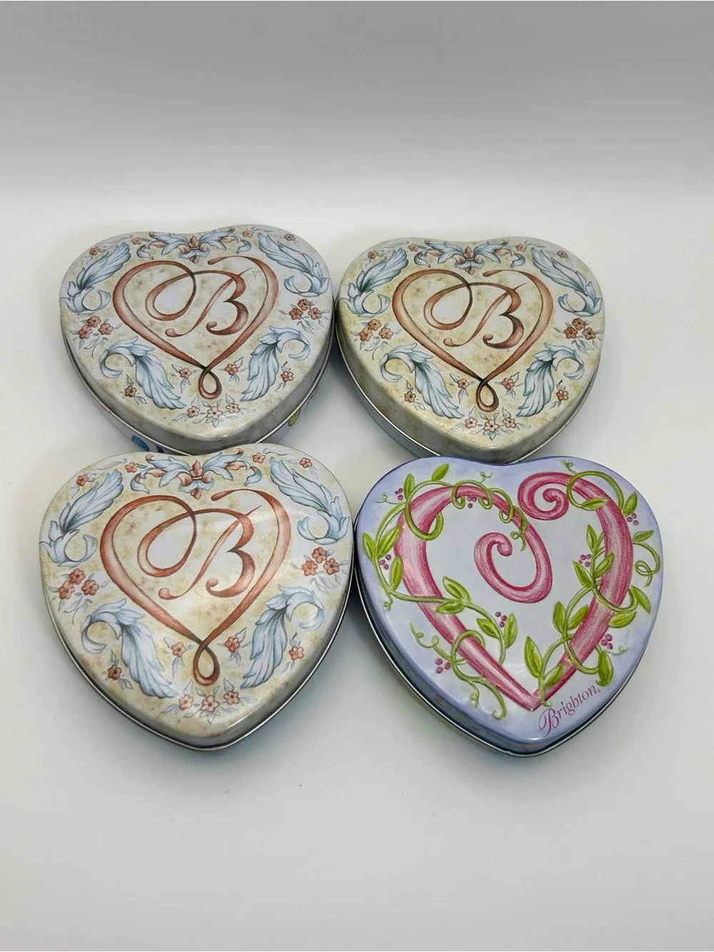 Brighton Heart Trinket Tins Qty 4 Small Empty Collectible 3.75